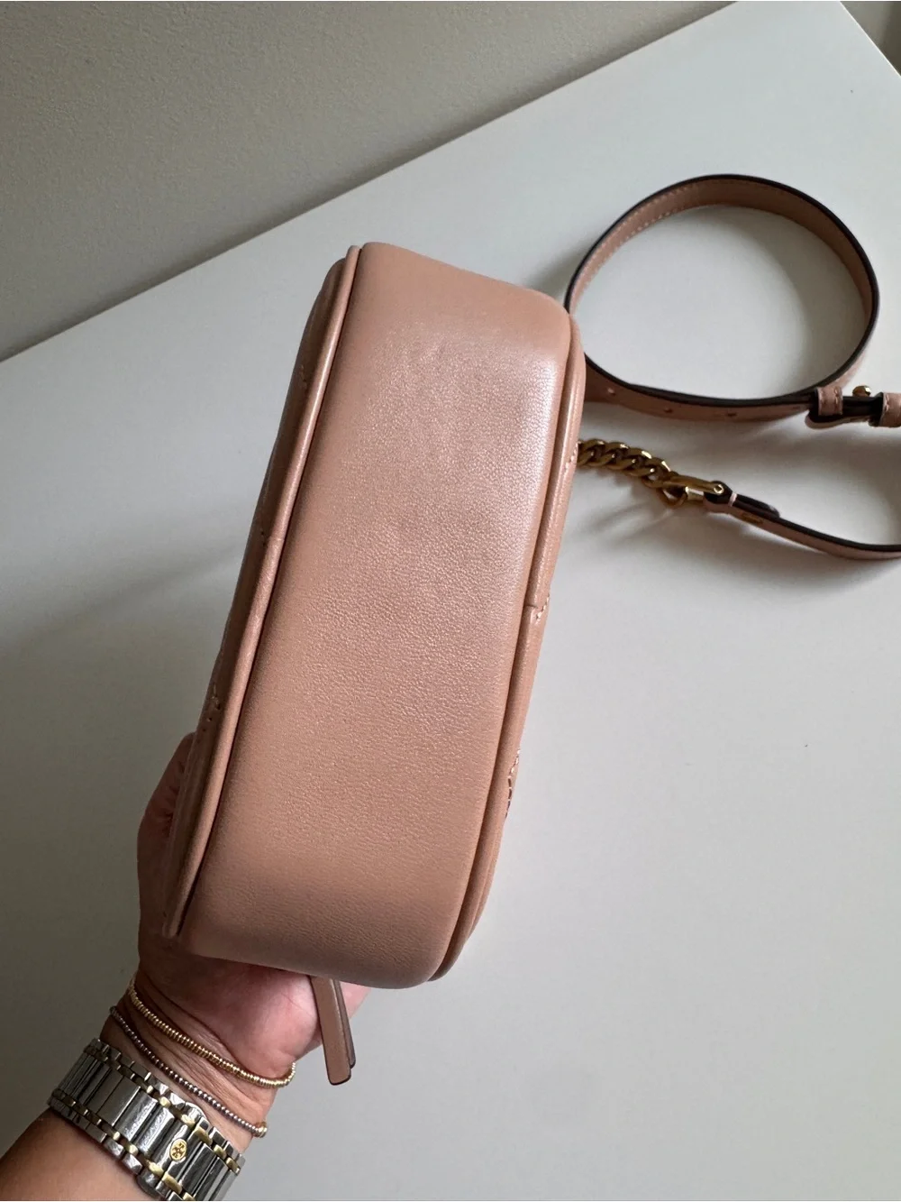Tory Burch Kira Quilted Canera Bag in sand